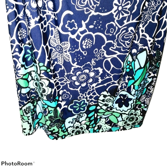 Notations NWT Plus Size Wide Neck Midi Length 3/4 Sleeve Dress Blue Green 376 - Picture 4 of 10